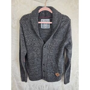 Soul Star Mens Shawl Collar Button Cardigan Sweater Charcoal Grey MK SYSON M